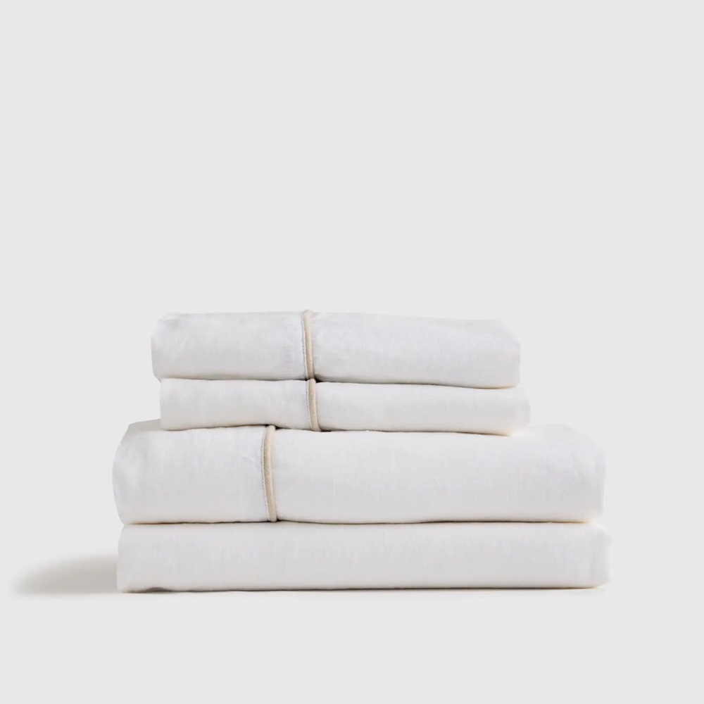 Quince European Linen Piped Sheet Set
White/Toffee